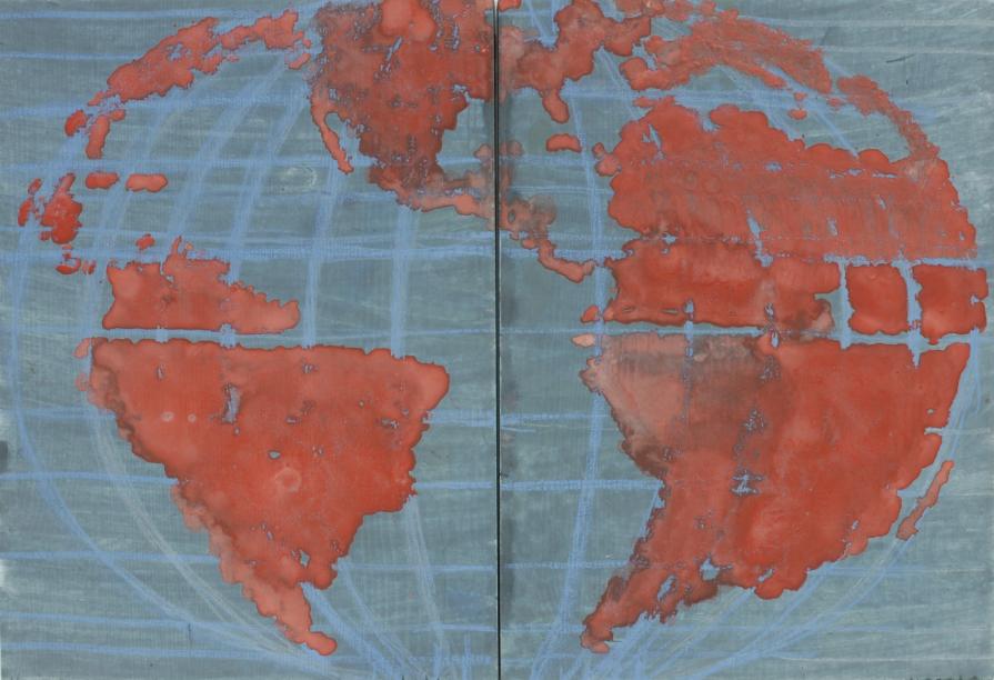 Mondo rosso e blu (dittico), 2012, tecnica mista su legno, 40 x 50 cm