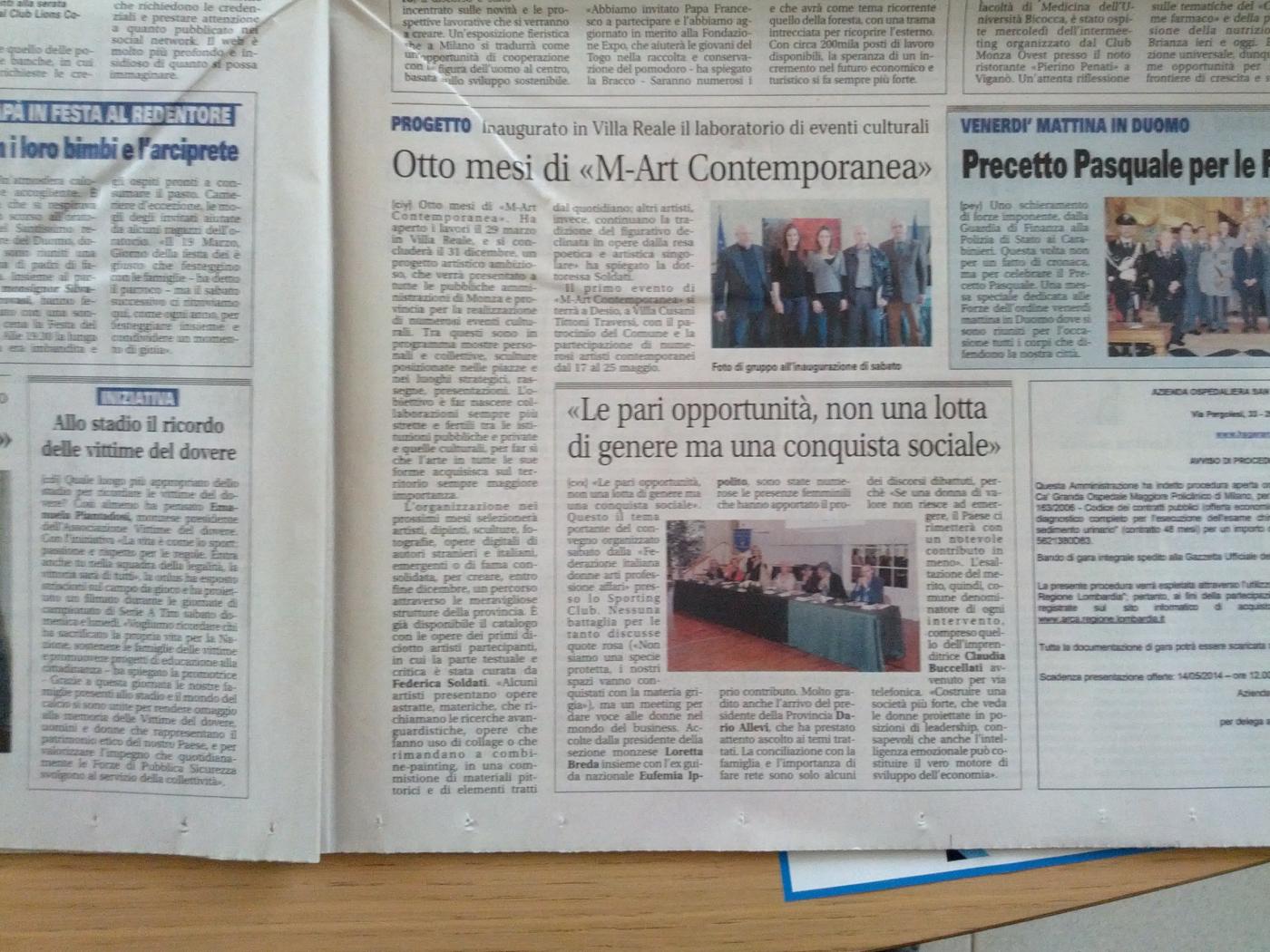 presentazione di m-art  in the city articolo sul giornale di monza