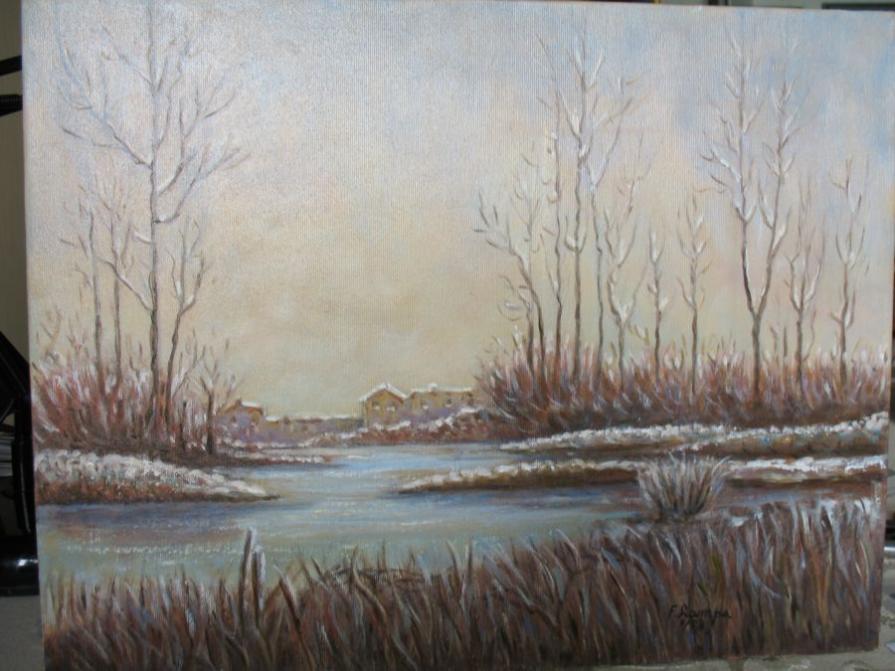 Paesaggio lacustre con neve