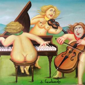 Salvo Lombardo - Concerto all'aperto - olio su tela - 70 x 50