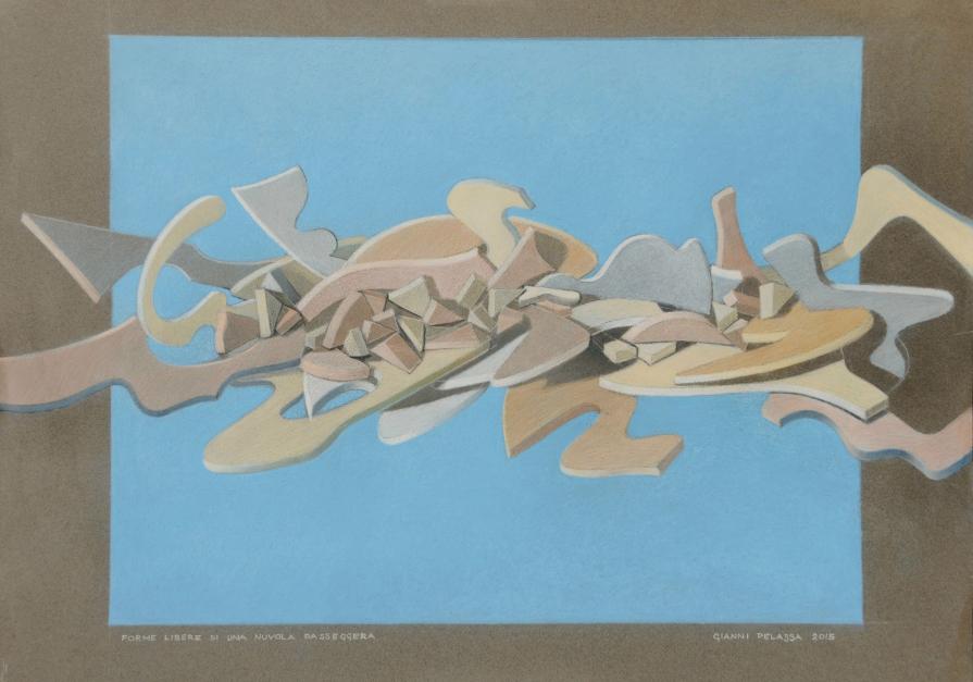 "Forme libere di una nuvola passeggera" disegno a pastelli di Gianni Pelassa