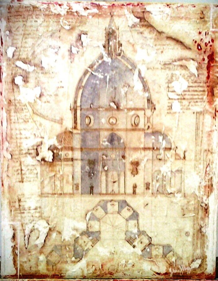 Bozza Cupola di Santa Maria del fiore di Firenze del Brunelleschi  1420 - 1436 - locandine vintage