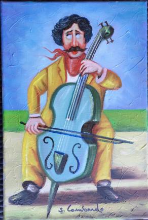 Salvo Lombardo - Musicista - olio su tela - 20 x 30