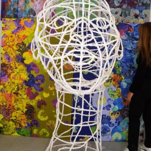 Head, 2018, and my digital paintings behind Head, 2018, and my digital paintings behind