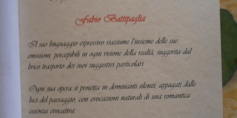 Motivazione critica all'artista Fabio Battipaglia dalla Direttrice di Artexpò Gallery