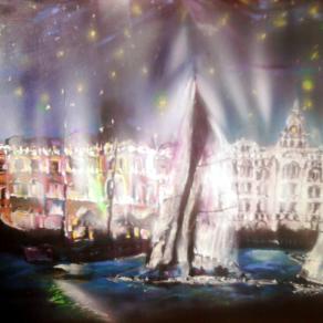 scivolando sull'acqua al chiaro di luna