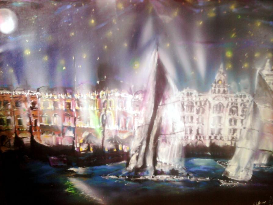 scivolando sull'acqua al chiaro di luna