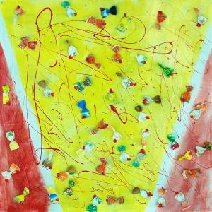 anno 2010 -titolo caramelle da uno sconosciuto tecnica mista (carta di caramelle ripiegate, vernici industriali, flating) su MDF  cm (50 x 70 x  4)