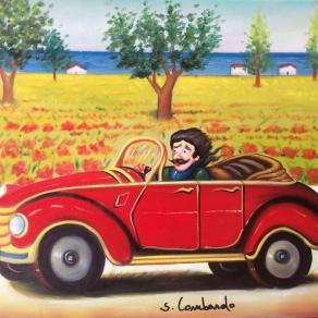 Salvo Lombardo - La decappottabile rossa - olio su tela - 80 x 60