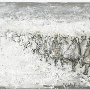 Gli Alpini del Don, olio su lamina di alluminio.