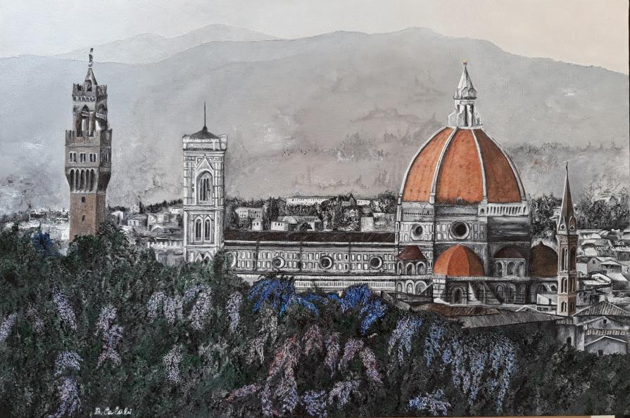 Firenze vista dall'alto in mezzo ai fiori