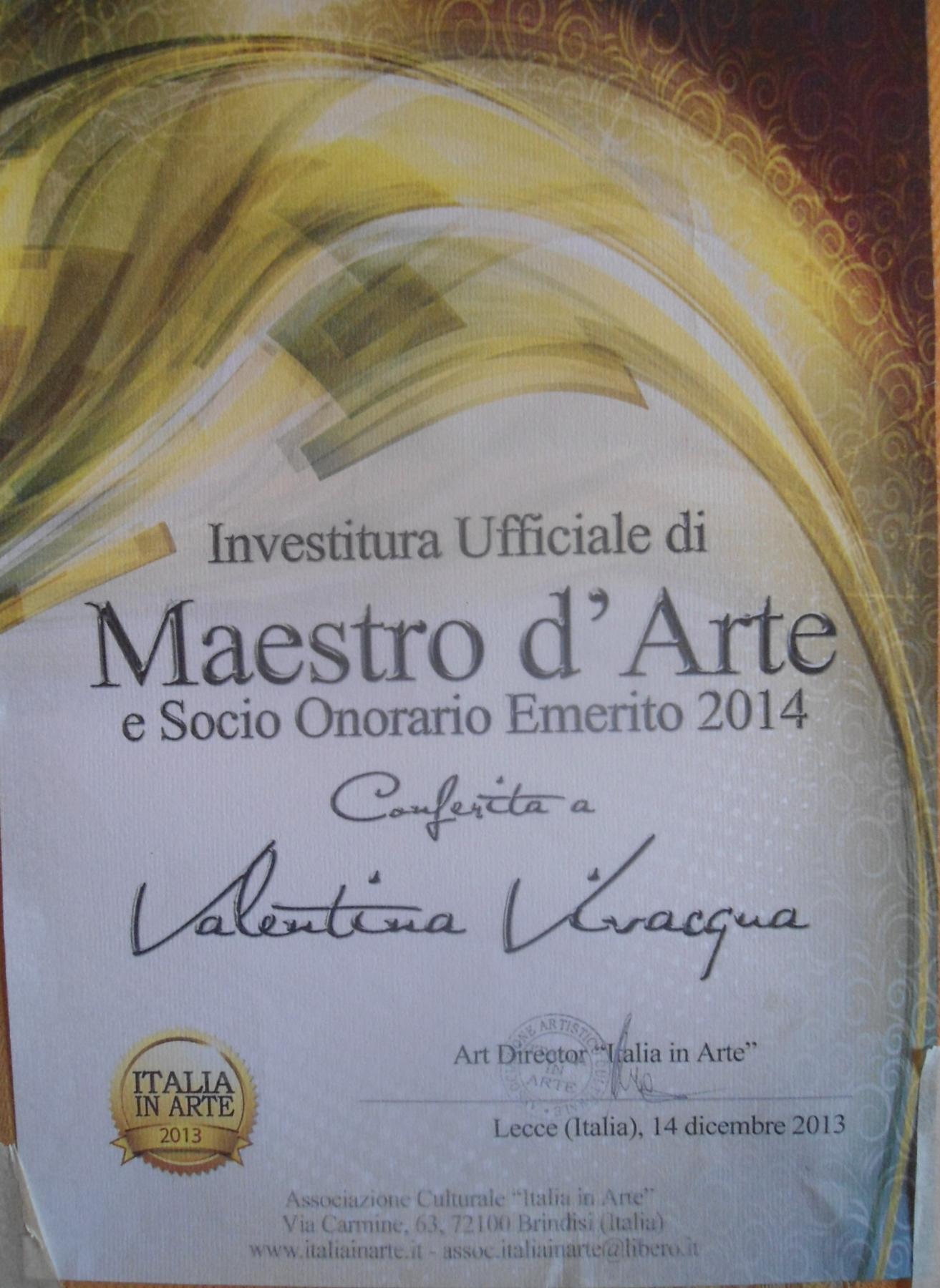 Investitura di Maestro d'Arte e Socio Onorario Emerito