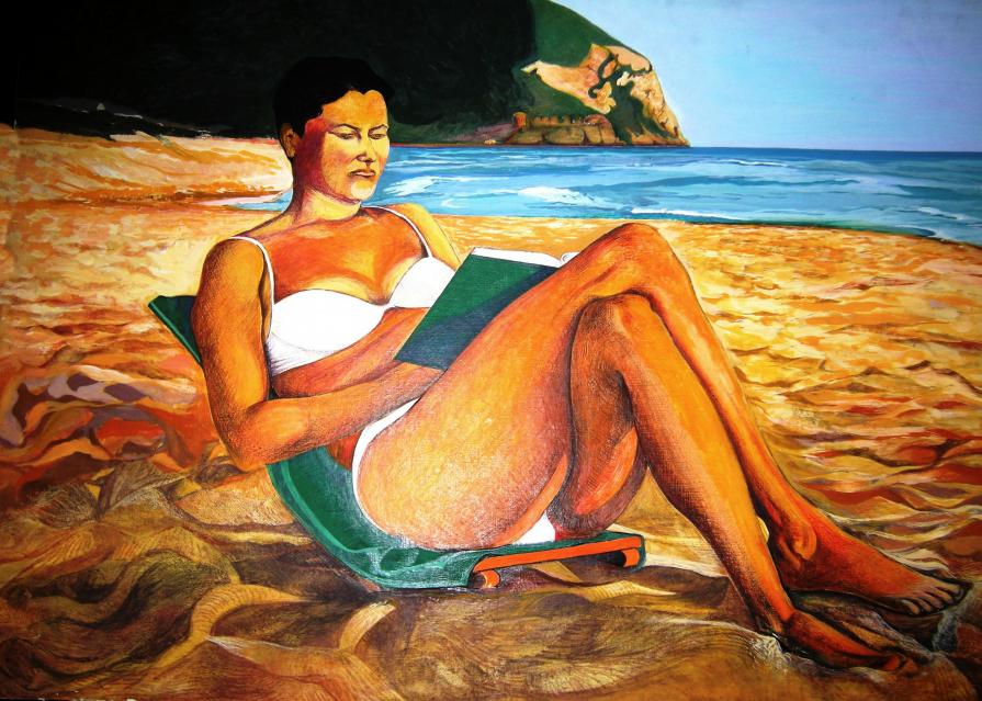 "Mentre legge sulla spiaggia" 