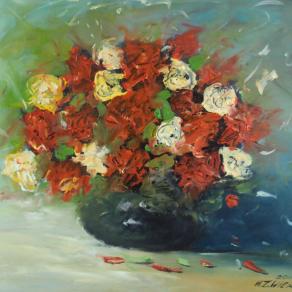 Marek Zwiez (Polonia) – Bukiet kwiatow - olio cartone - 50 x 40