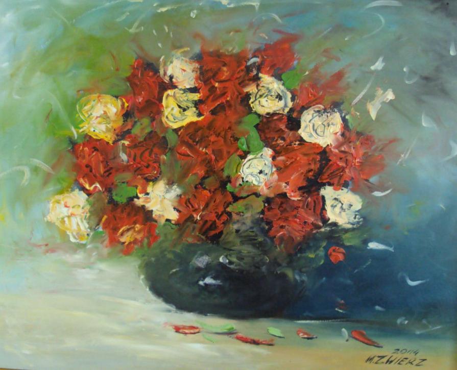 Marek Zwiez (Polonia) – Bukiet kwiatow - olio cartone - 50 x 40