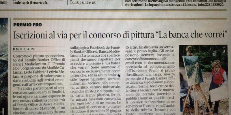 1° EDIZIONE PREMIO FBO MONTECATINI (FAMILY BANKER OFFICE DI BANCA MEDIOLANUM – MONTECATINI TERME) 2014 1° EDIZIONE PREMIO FBO MONTECATINI (FAMILY BANKER OFFICE DI BANCA MEDIOLANUM – MONTECATINI TERME) 2014