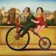 Salvo Lombardo - In bici  - olio su tela - 70 x 70