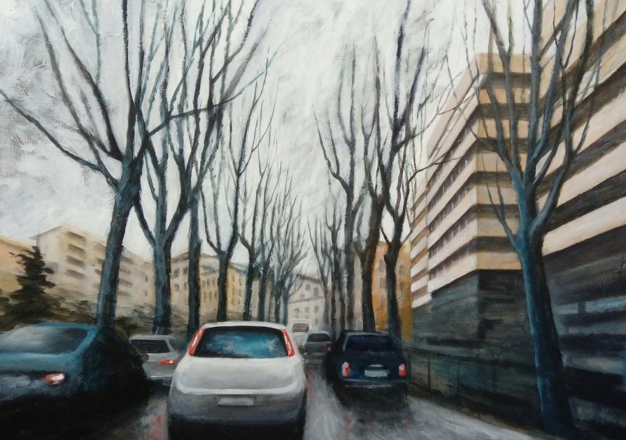 Piove in via Mario Angeloni