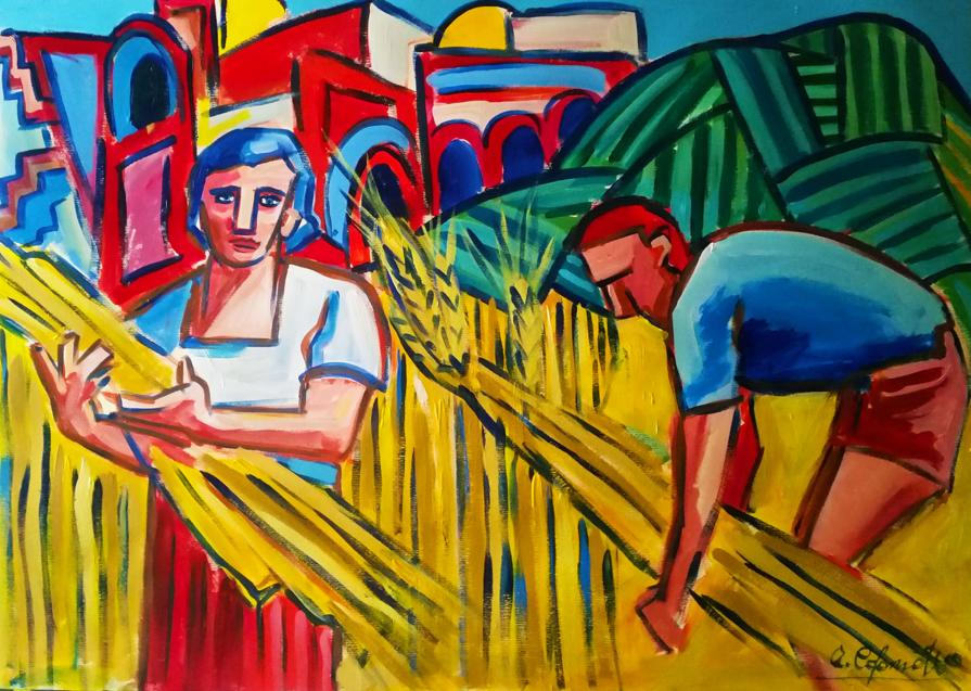 Mietitura del grano ai margini della città - Harvesting on the outskirt of the city