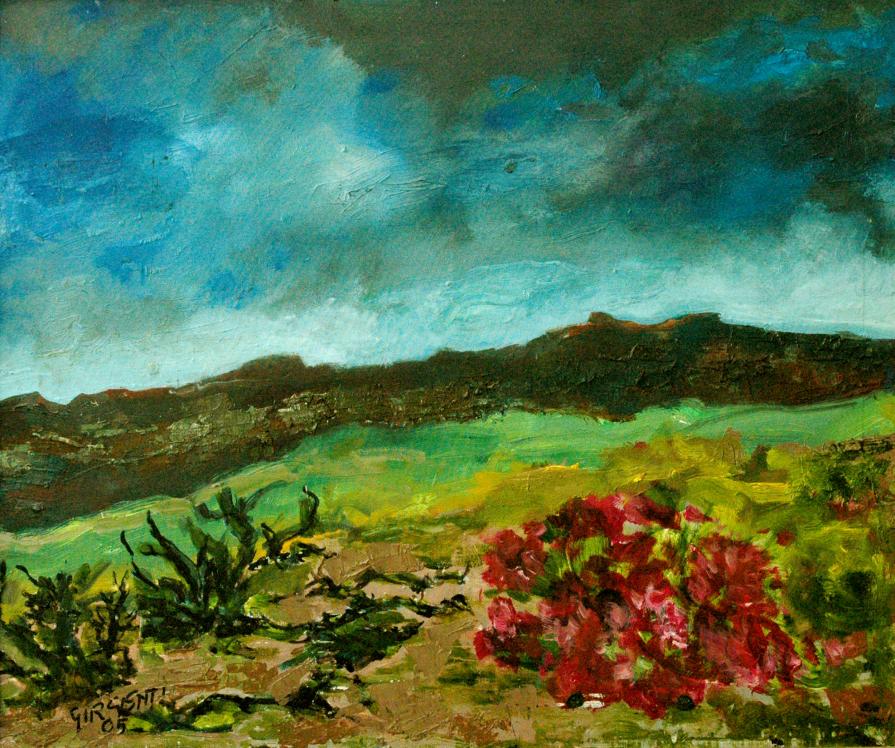 Paesaggio con cespuglio rosso