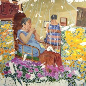MLGS02E01 Grandma and Cousin's Metallic- Leaf Garden, 58 x 72