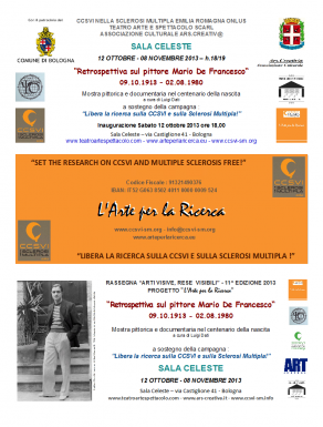 Locandina Mostra retrospettiva sul pittore Mario De Francesco - Sala Celeste Bologna Locandina Mostra retrospettiva sul pittore Mario De Francesco - Sala Celeste Bologna