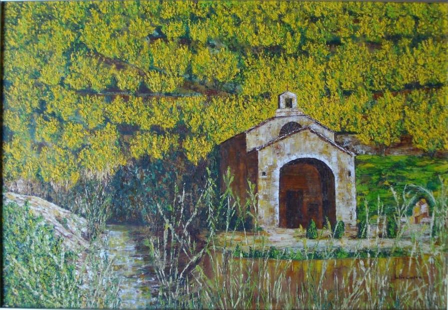 Julie Calvo (Francia) - Chiesa di campagna - Olio Tela  - 40 X 50