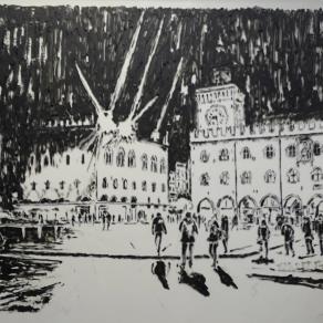 Bologna: in Piazza  Maggiore di notte