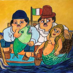 Ugo Tapparini - Pesca miracolosa - olio su tela - 90 x 70