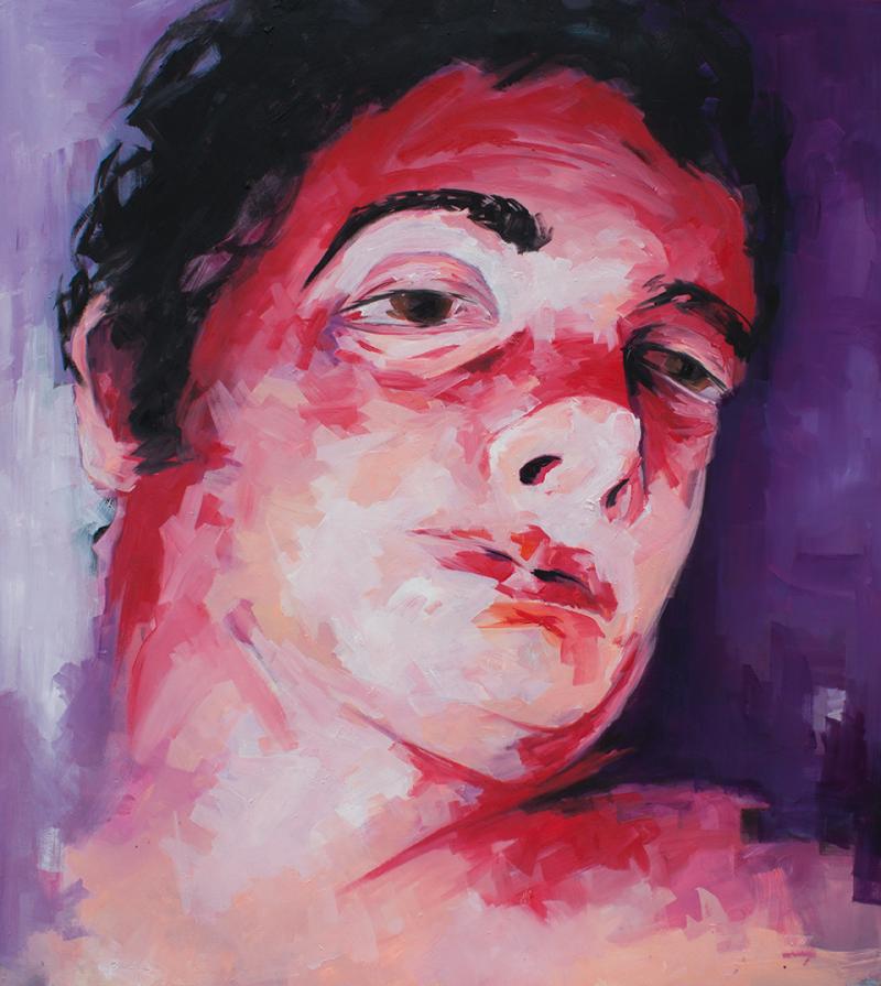 Autoritratto con sfondo viola