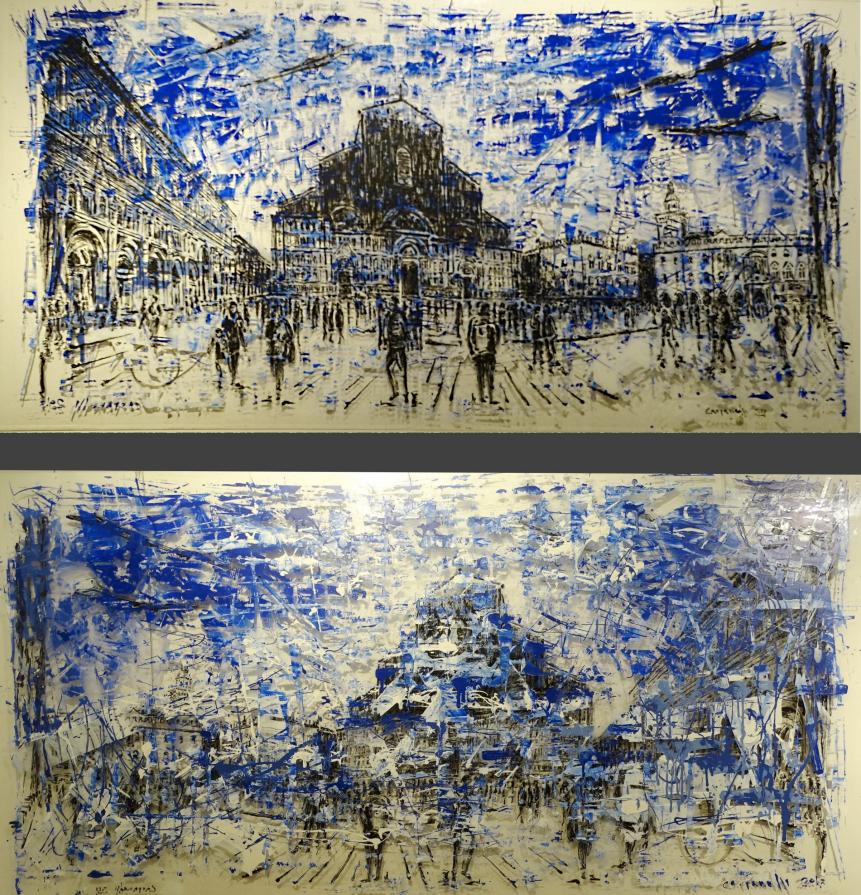 Ricordando piazza Maggiore a Bologna nella sua severità millenaria (double face) Ricordando piazza Maggiore a Bologna nella sua severità millenaria (double face)