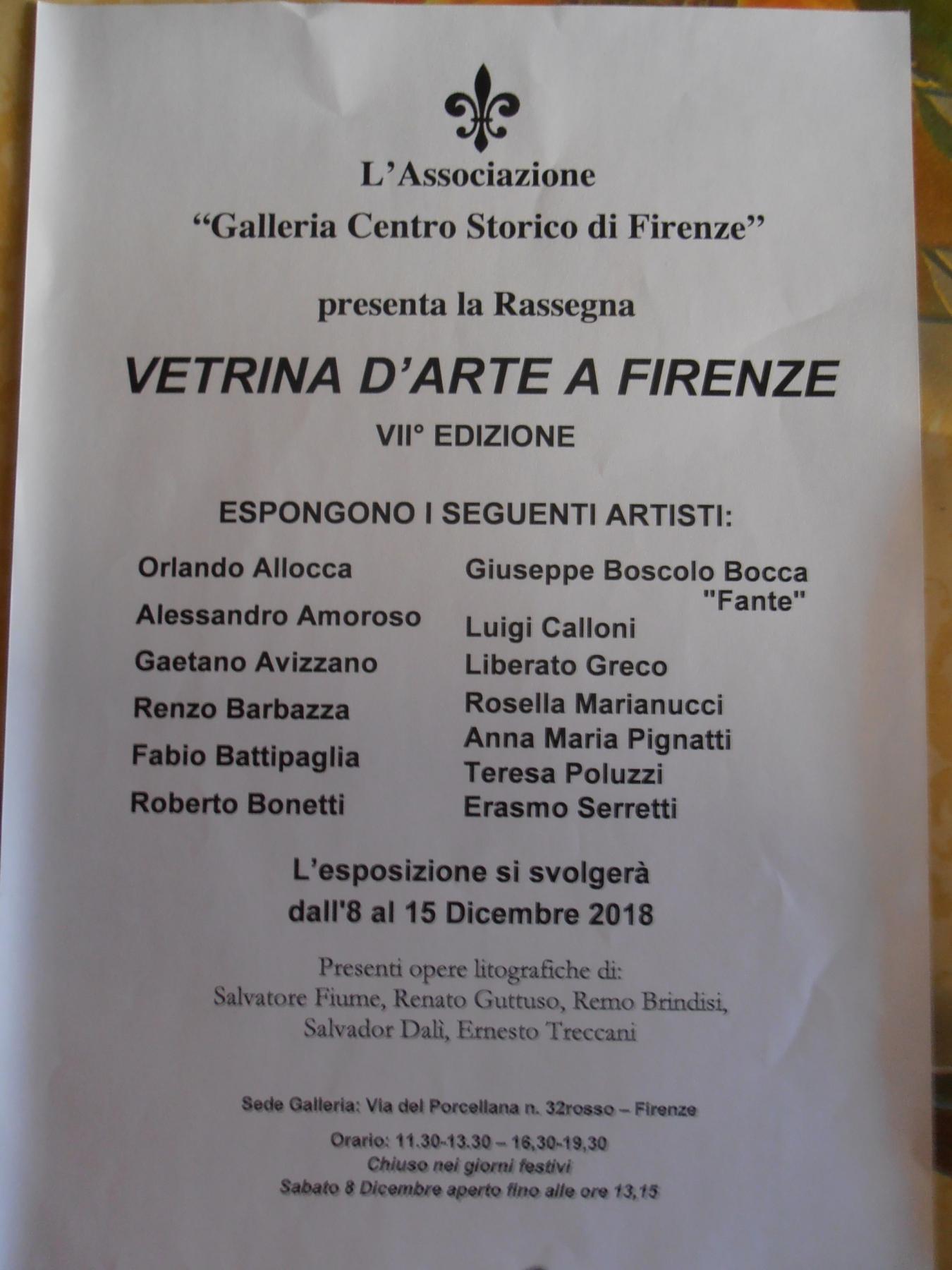 Mostra "Vetrina d'Arte a Firenze" presso Galleria Centro Storico (fondata nel 1978)