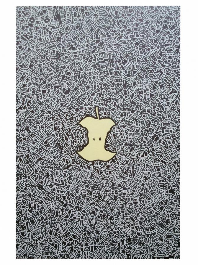 Resti di mela su tratti neri