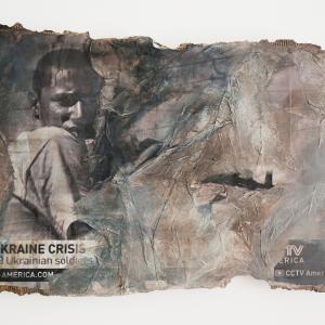 I fought the law: acrilico, carte di riso e stampa su cartone strappato montato su tela. 35x45cm I fought the law: acrilico, carte di riso e stampa su cartone strappato montato su tela. 35x45cm