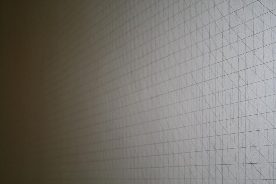 Sol Lewitt - Wall Drawing 119 Installation. Lewis Glucksman Gallery, University College Cork, Co Cork, Ireland. Assistant to Sachi Cho.