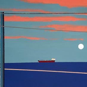 La luna, la linea del mare e i cavi elettrici