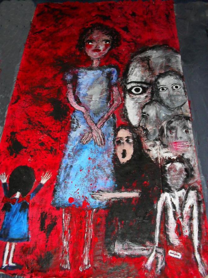 -Why do you bleed? (Circumcision)-210 x 116 cm ,Acryl auf Leinwandtuch