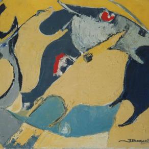 cavalli in corsa su giallo