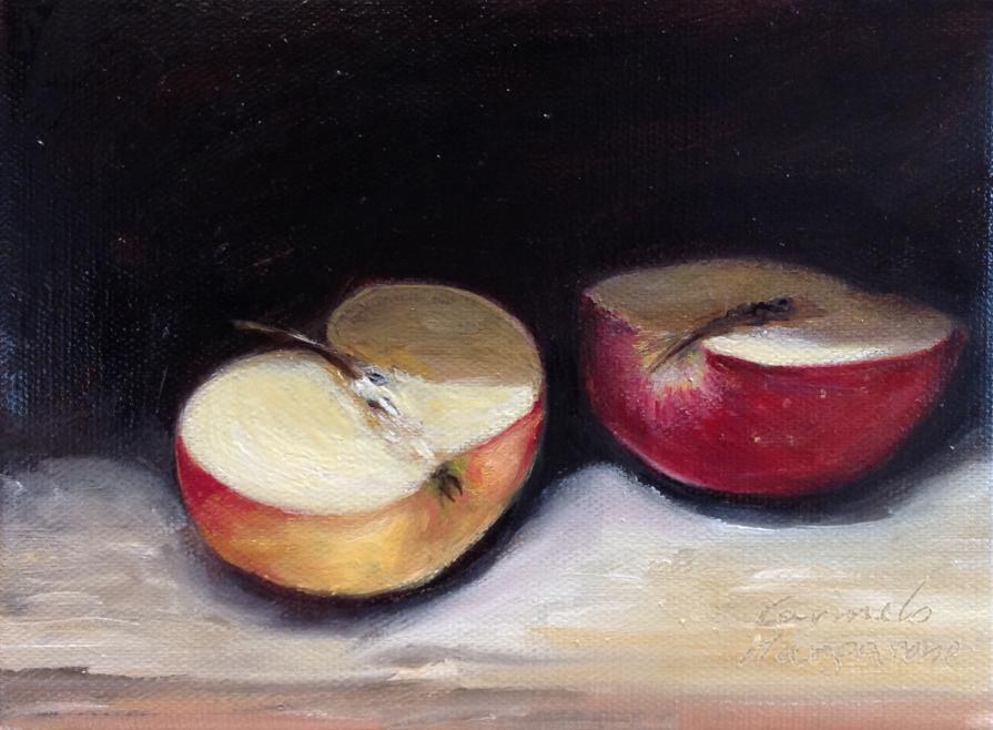 Due mezze mele olio su tela  20 x 15 cm