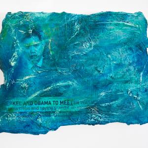 The meeting: acrilico, carte di riso e stampa su cartone strappato montato su tela. 35x45cm The meeting: acrilico, carte di riso e stampa su cartone strappato montato su tela. 35x45cm