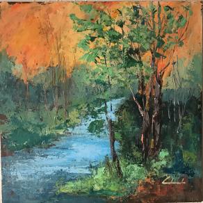 Carla Colombo - In cielo...un canto di gioia - olio e spatola su MDF - 48 x 48