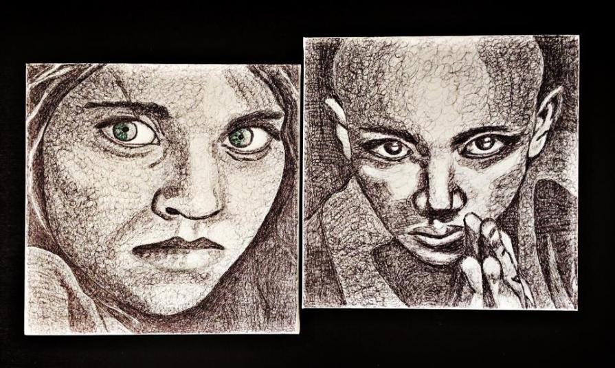 Afgan girl & Little monk