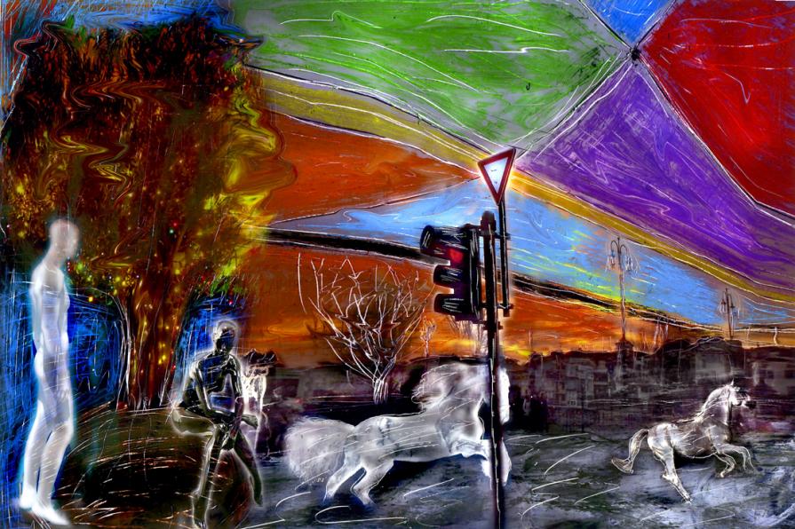 Andrea e Giorgio passano il ponte di mezzo,andando oltre,oltre torrente quartiere storico di Parma.