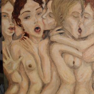 Passione di donne - Aggrovigliamento di magroline minute costrettesi in locale ristretto (particolare)