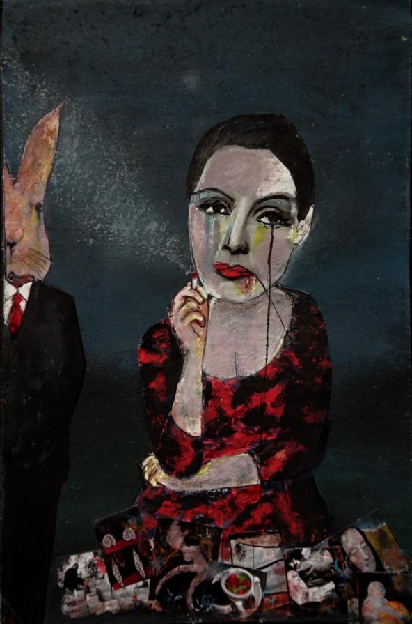 Serie gli Increati n. 014. "La curatrice e l'artista con maschera da coniglio