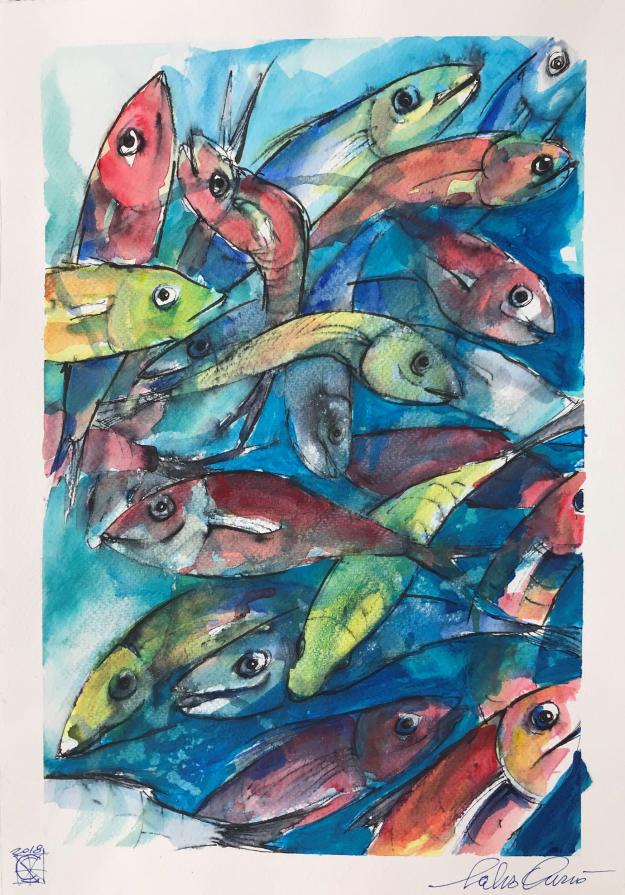 Salvo Currò - Pesci - acquerello su carta - 30 x 42 Salvo Currò - Pesci - acquerello su carta - 30 x 42