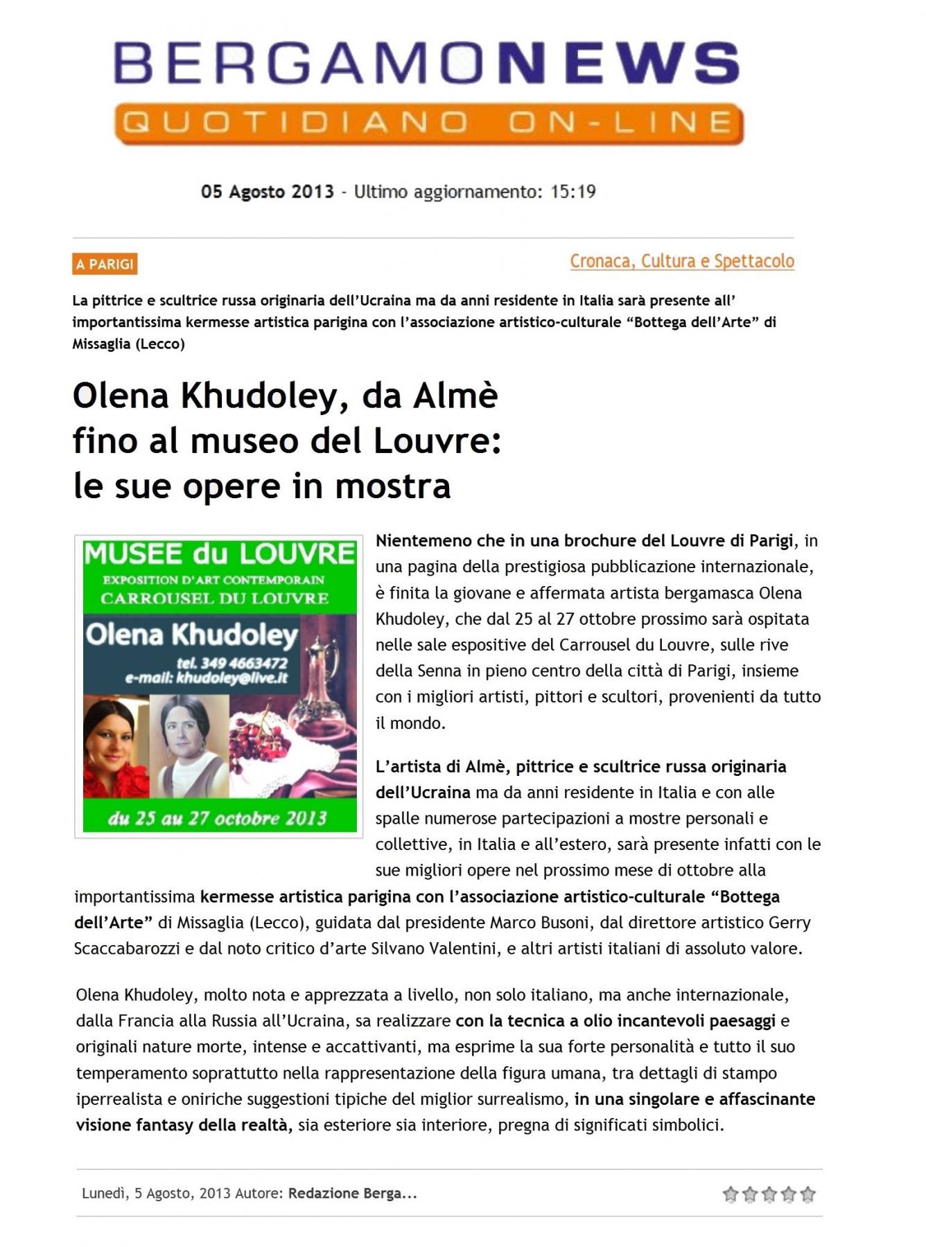 Olena Khudoley, da Almè fino al museo del Louvre: le sue opere in mostra 
