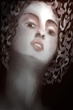 Donna con l'alphabeto arabo