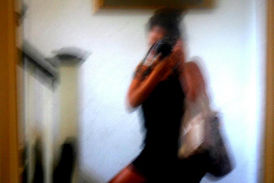 selportrait on the stairs