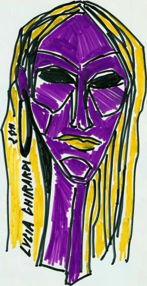 Volto di donna viola con orecchino